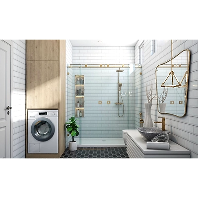 A Retro Style Bathroom Designed With Hexagon Shaped Tiles In Black-DC644