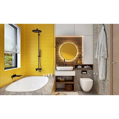 A Yellow, White And Grey Bathroom Design-DC647
