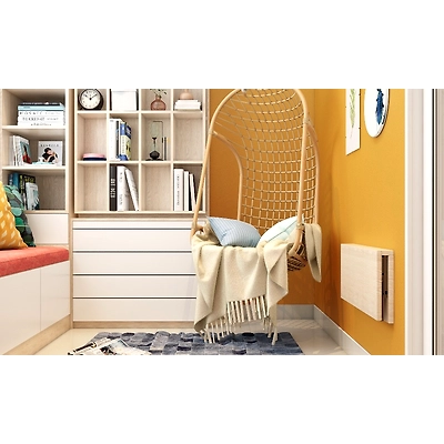 A Stylish Balcony With A Book Cabinet And A Hanging Swing-1