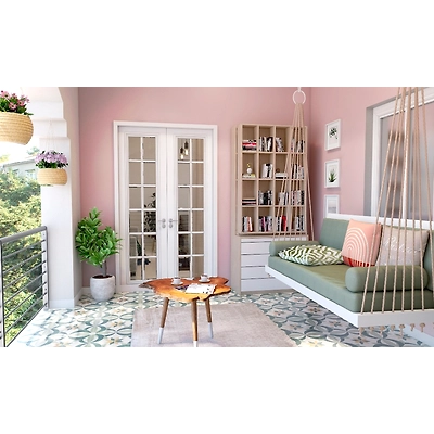 A Mauve And White Balcony With A Gorgeous Two-Seater Jhula-DC657