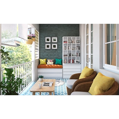 A Blue And White Balcony Design With Multifunctional Furniture-DC658