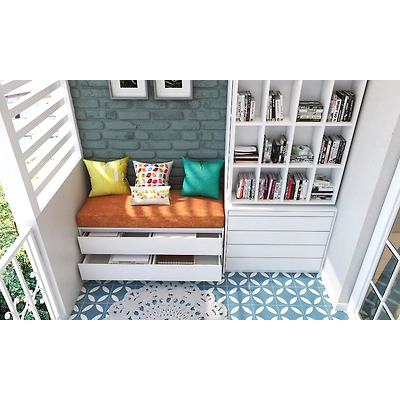 A Blue And White Balcony Design With Multifunctional Furniture-1