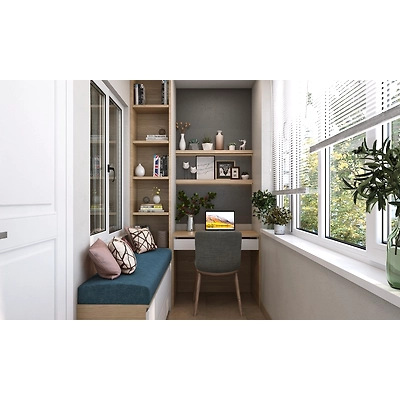 An Enclosed Balcony With A Home Office Setup-DC659