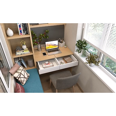 An Enclosed Balcony With A Home Office Setup-1