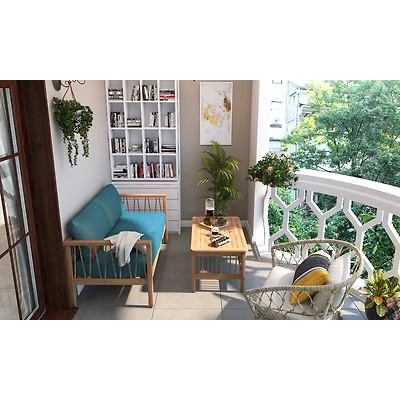 A Sophisticated Balcony Setup With A Wooden Loveseat-DC660