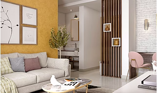 A Compact 1 BHK Home Design With A Mix Of Finishes And Textures