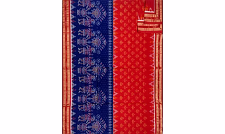 Sambalpuri Cotton Saree (Red & Blue) By Koustuva Exports