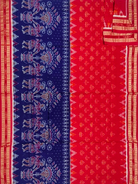 Sambalpuri Cotton Saree (Red & Blue) By Koustuva Exports