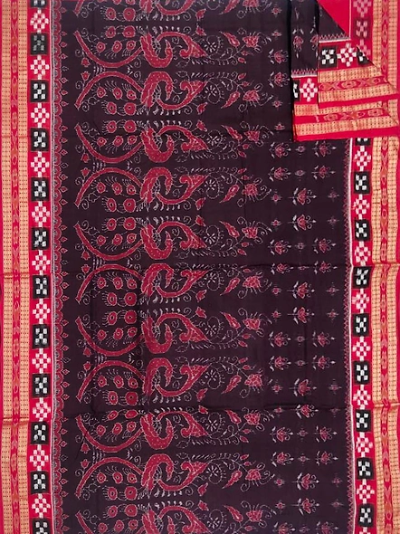 Sambalpuri Cotton Saree (Black & Red) By Koustuva Exports