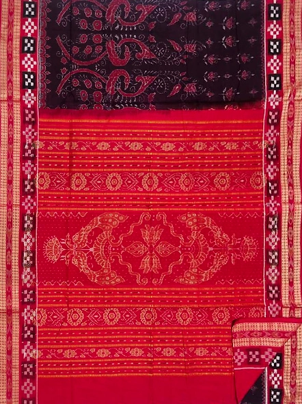 Sambalpuri Cotton Saree (Black & Red) By Koustuva Exports