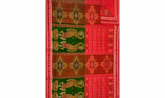 Sambalpuri Cotton Saree (Red & Green) By Koustuva Exports