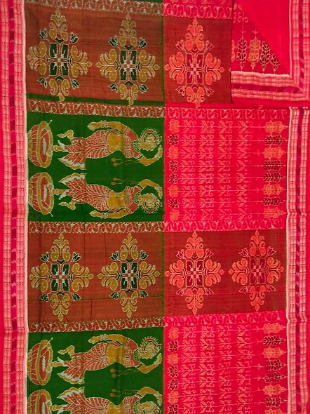 Sambalpuri Cotton Saree (Red & Green) By Koustuva Exports