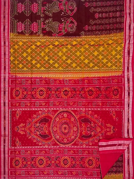 Sambalpuri Cotton Saree (Maroon & Yellow) By Koustuva Exports