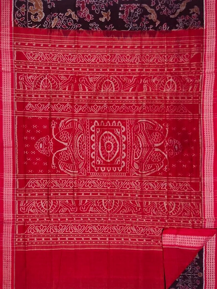 Sambalpuri Cotton Saree (Purple &amp; Red) By Koustuva Exports
