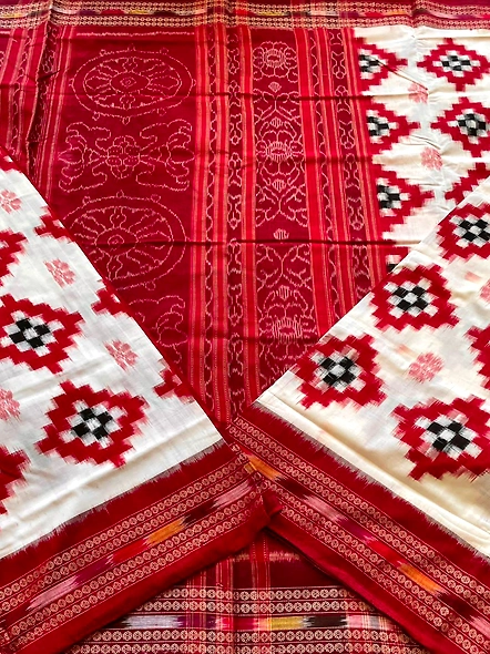 Sambalpuri Cotton Saree (Red & White) By Koustuva Exports