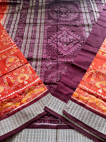 Sambalpuri Cotton Saree (Purple & Orange) By Koustuva Exports