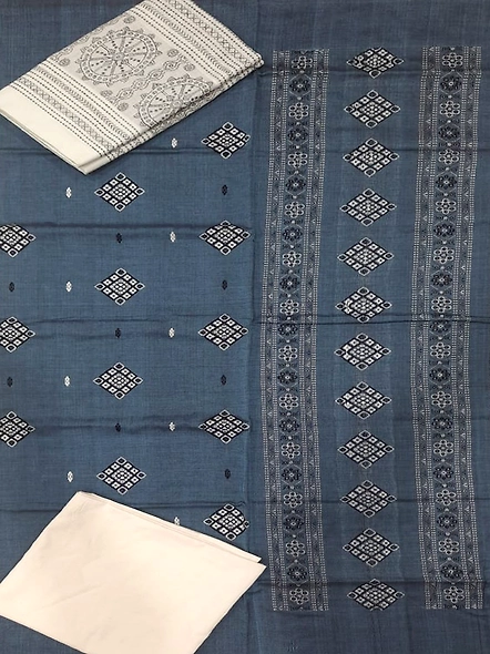 Sambalpuri Ladies Dress Piece (Grey & White) By Koustuva Exports