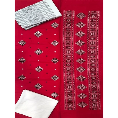 Sambalpuri Ladies Dress Piece (Red & White) By Koustuva Exports