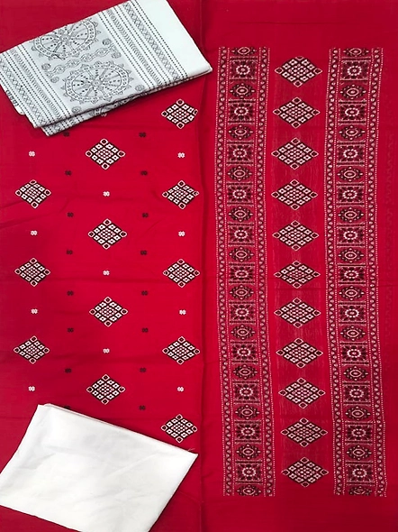 Sambalpuri Ladies Dress Piece (Red & White) By Koustuva Exports