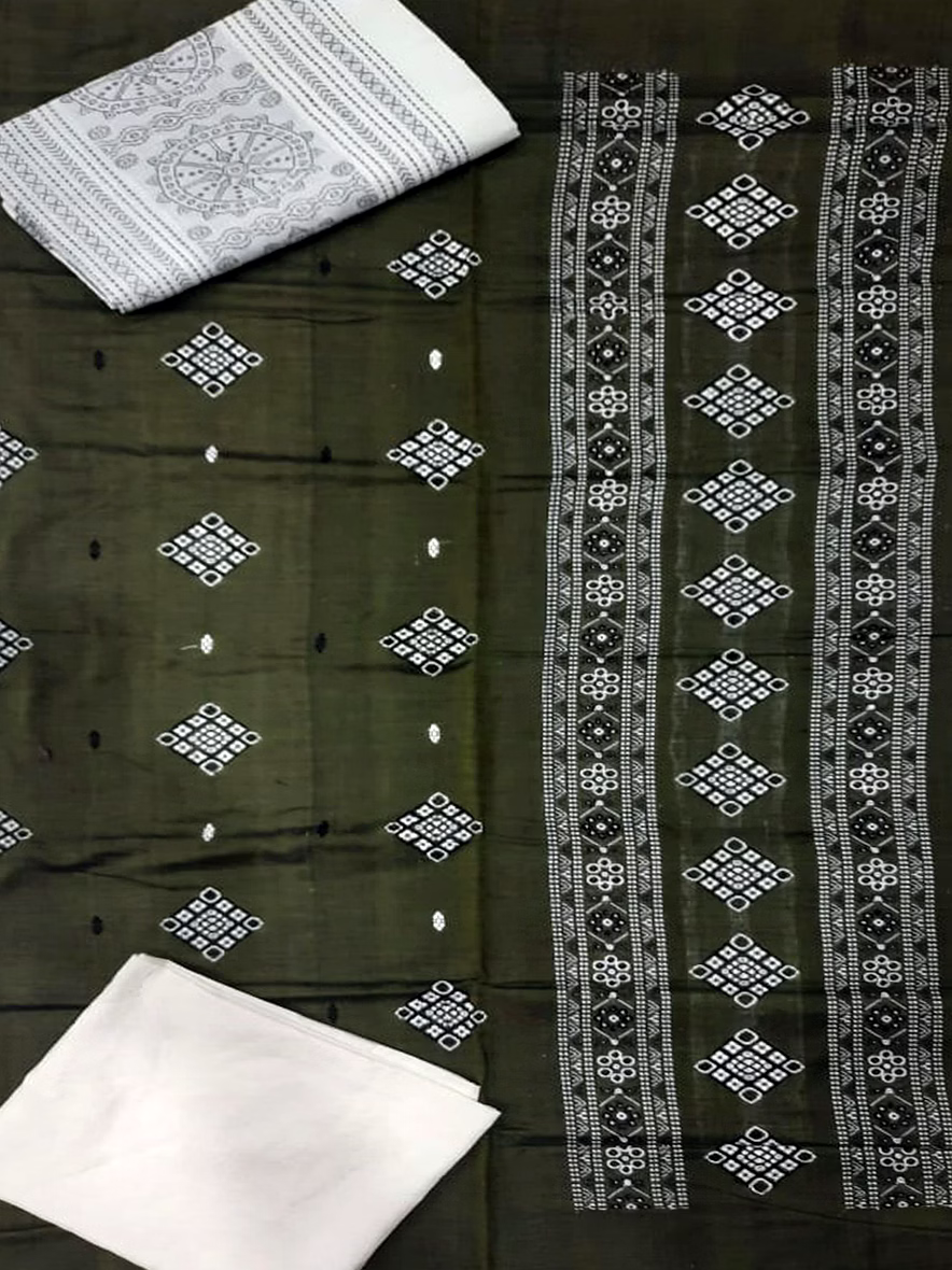 sambalpuri ladies dress piece (green & white) by koustuva exports