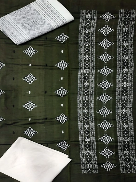 Sambalpuri Ladies Dress Piece (Green & White) By Koustuva Exports