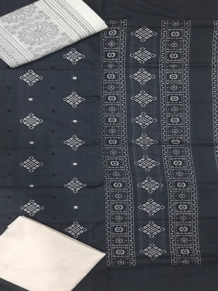 Sambalpuri Ladies Dress Piece (Grey & White) By Koustuva Exports