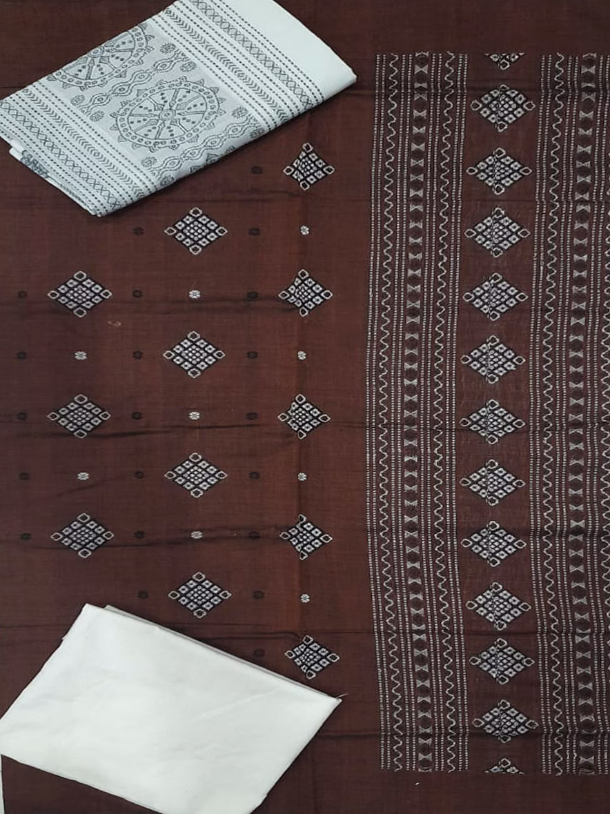 sambalpuri ladies dress piece (brown & white) by koustuva exports