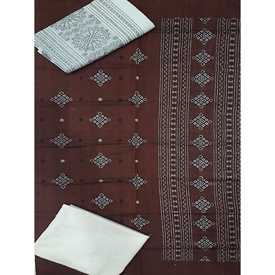 Sambalpuri Ladies Dress Piece (Brown & White) By Koustuva Exports