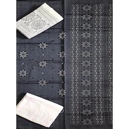 Sambalpuri Ladies Dress Piece (Grey & White) By Koustuva Exports