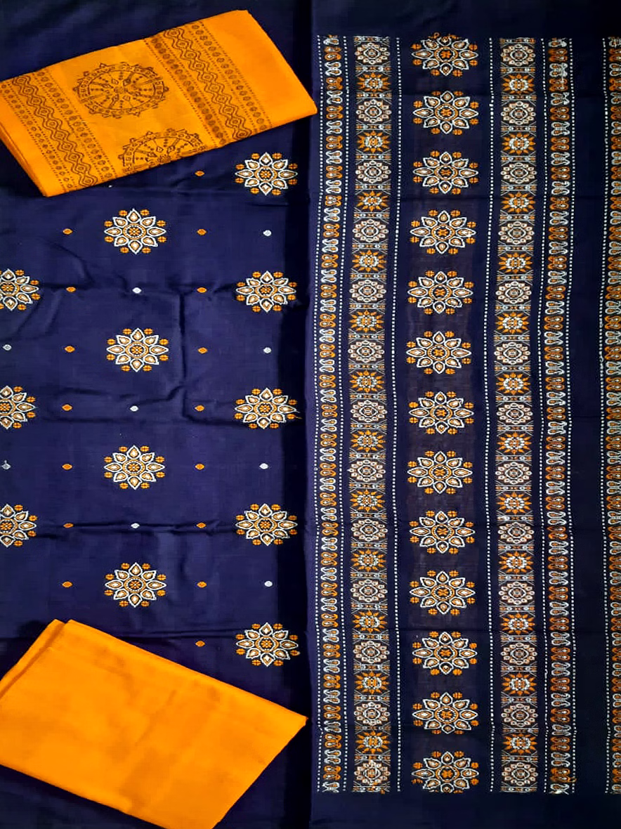 sambalpuri ladies dress piece (dark blue & orange) by koustuva exports
