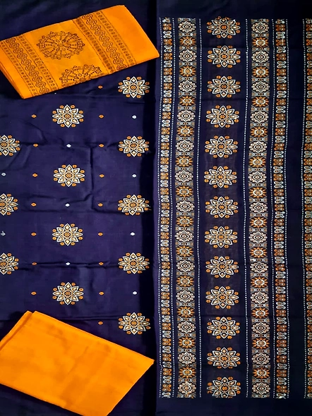 Sambalpuri Ladies Dress Piece (Dark Blue & Orange) By Koustuva Exports
