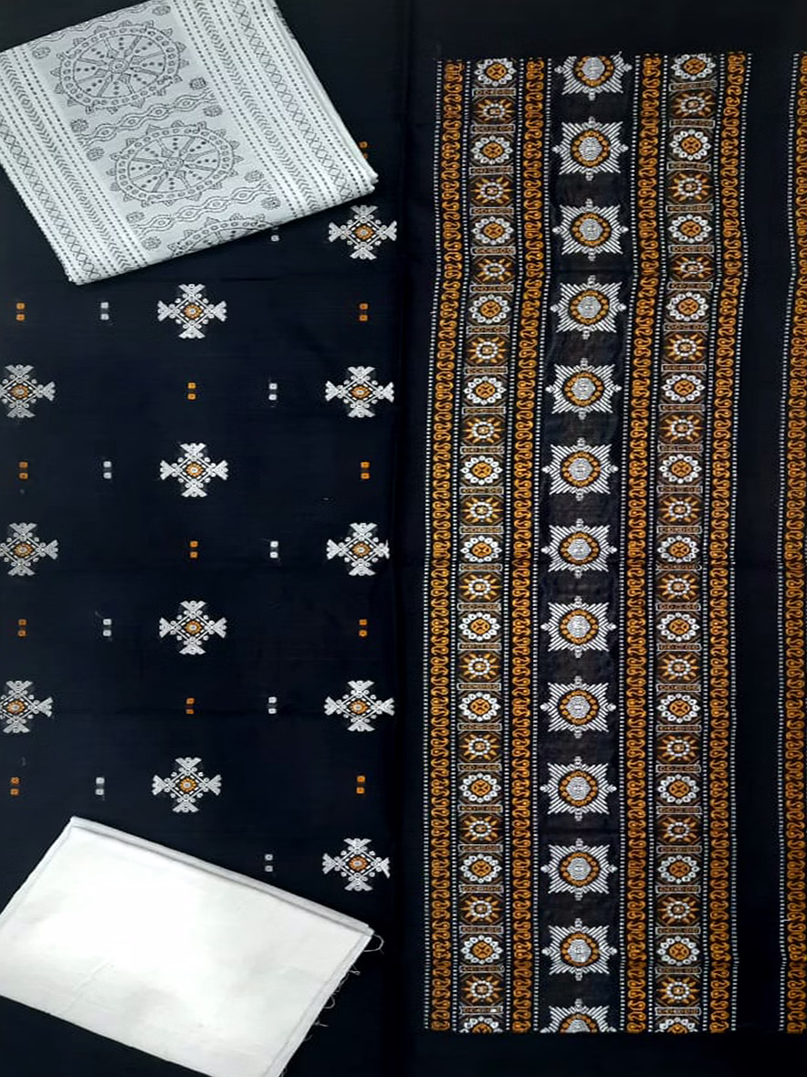 sambalpuri ladies dress piece (black & white) by koustuva exports