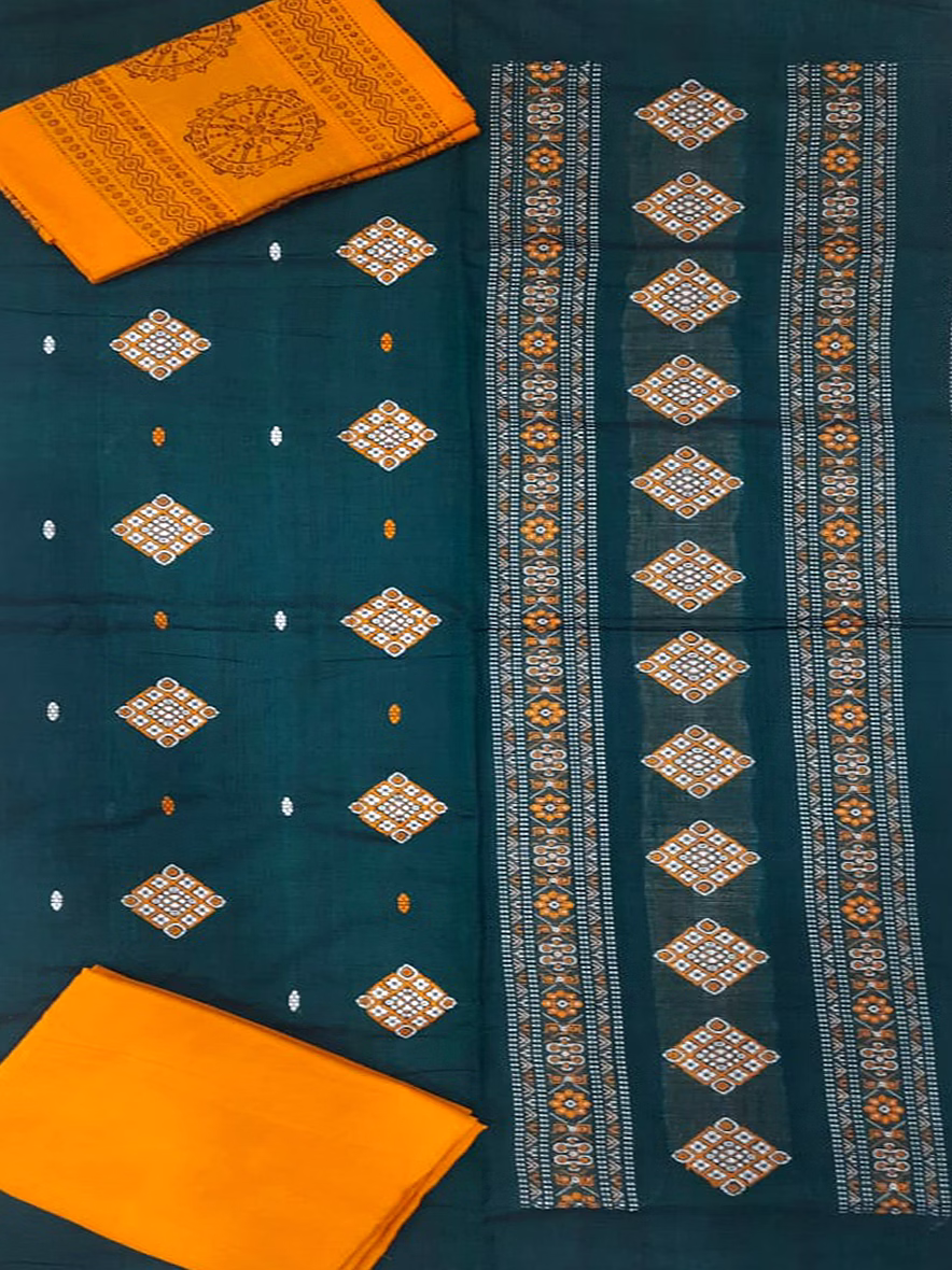 sambalpuri ladies dress piece (green & orange) by koustuva exports