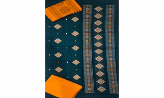 Sambalpuri Ladies Dress Piece (Green & Orange) By Koustuva Exports