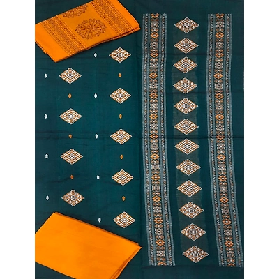 Sambalpuri Ladies Dress Piece (Green & Orange) By Koustuva Exports