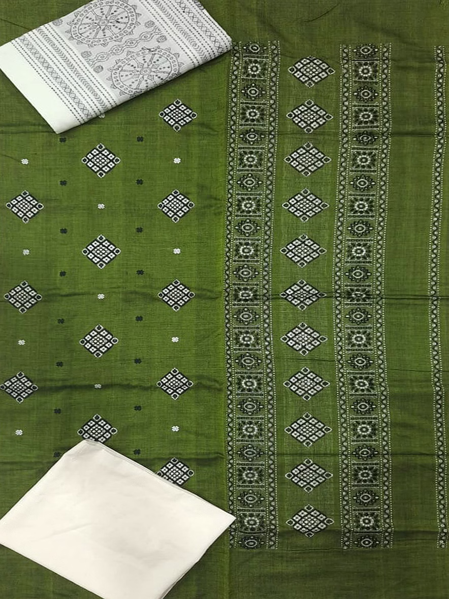 sambalpuri ladies dress piece (green & white) by koustuva exports