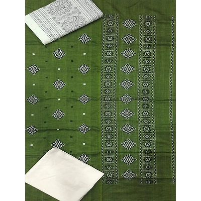 Sambalpuri Ladies Dress Piece (Green & White) By Koustuva Exports