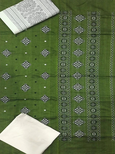 Sambalpuri Ladies Dress Piece (Green & White) By Koustuva Exports