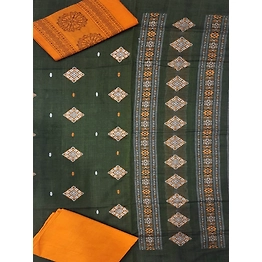 Sambalpuri Ladies Dress Piece (Dark Green & Orange) By Koustuva Exports