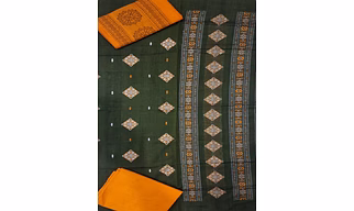 Sambalpuri Ladies Dress Piece (Dark Green & Orange) By Koustuva Exports