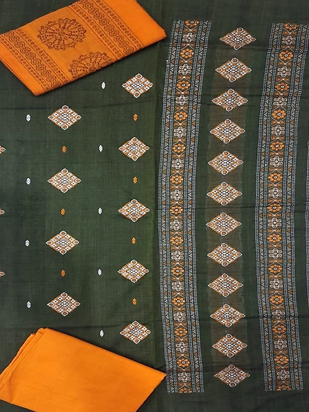 Sambalpuri Ladies Dress Piece (Dark Green & Orange) By Koustuva Exports
