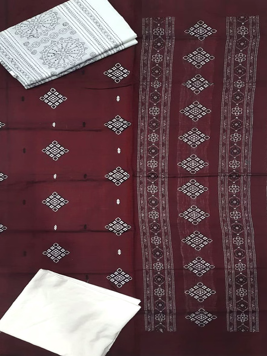 sambalpuri ladies dress piece (maroon & white) by koustuva exports