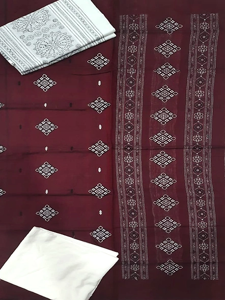 Sambalpuri Ladies Dress Piece (Maroon & White) By Koustuva Exports