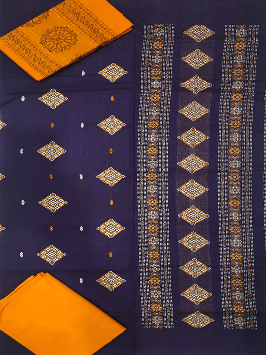 Sambalpuri Ladies Dress Piece (Dark Blue & Orange) By Koustuva Exports image 1