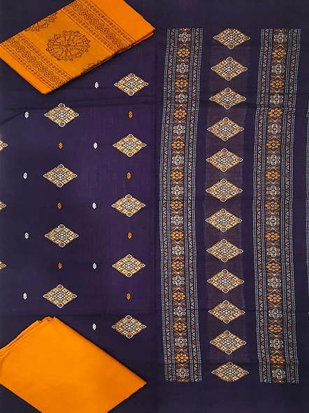 Sambalpuri Ladies Dress Piece (Dark Blue & Orange) By Koustuva Exports