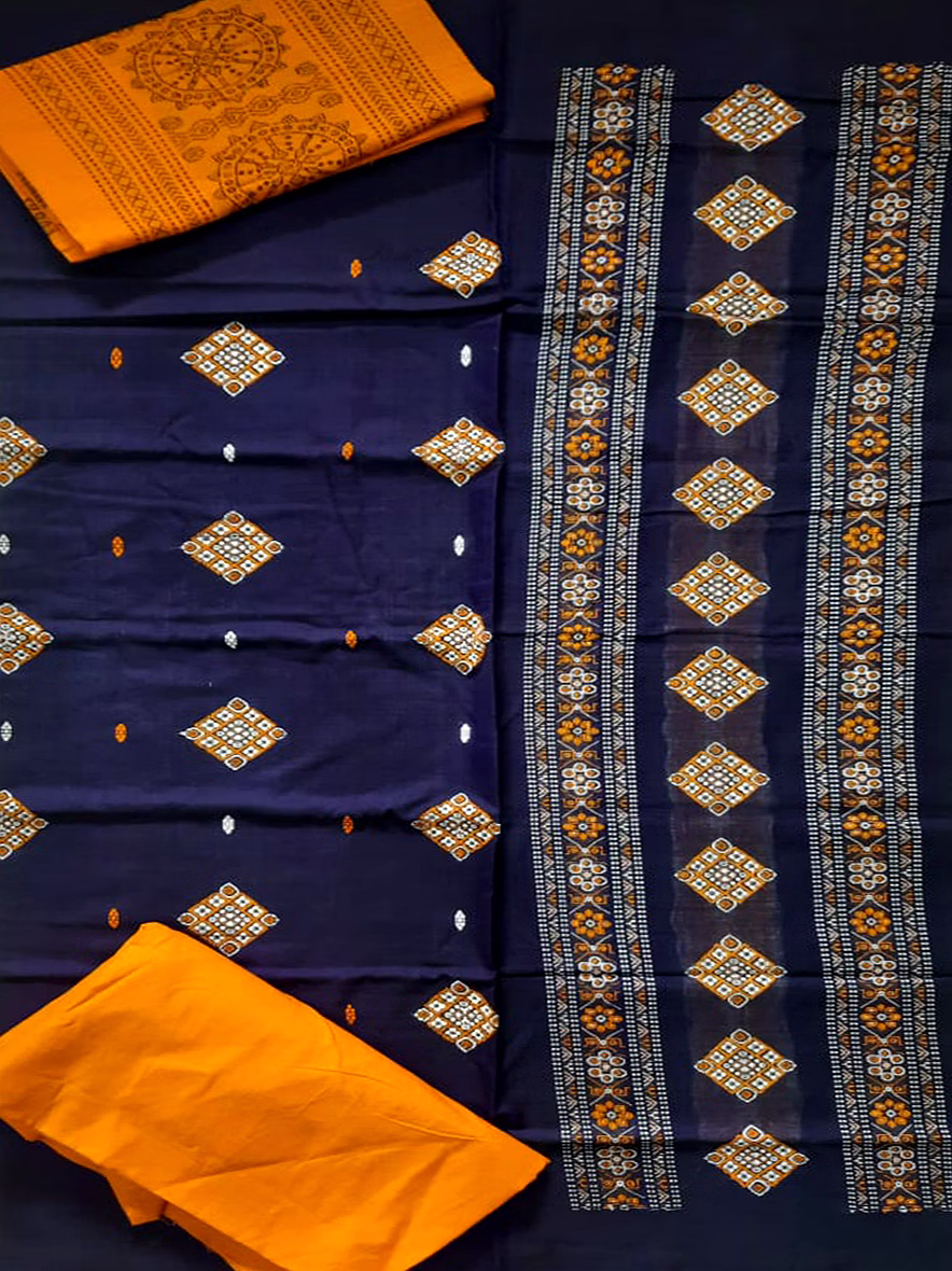 sambalpuri ladies dress piece (dark blue & orange) by koustuva exports
