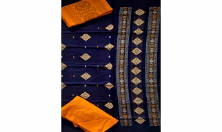 Sambalpuri Ladies Dress Piece (Dark Blue & Orange) By Koustuva Exports