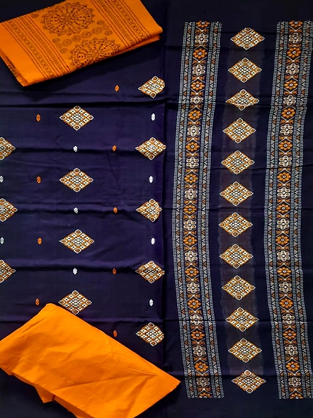 Sambalpuri Ladies Dress Piece (Dark Blue & Orange) By Koustuva Exports