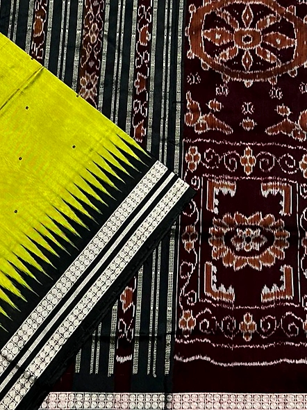 Sambalpuri Silk Saree (Light Green & Black) By Koustuva Exports