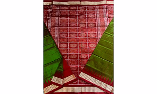Sambalpuri Silk Saree (Dark Green & Red) By Koustuva Exports
